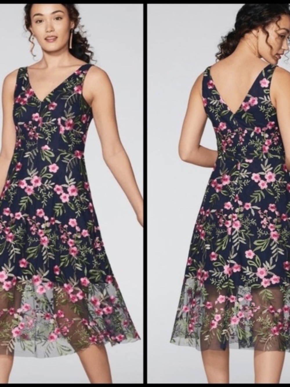 EUC Vince Camuto Floral Embroidered Midi Dress